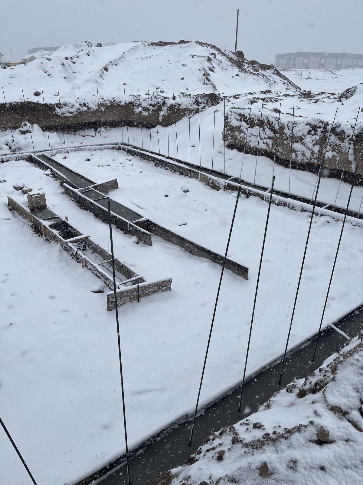 Footings for the Summit home in Chubbuck, Idaho, after a snowfall