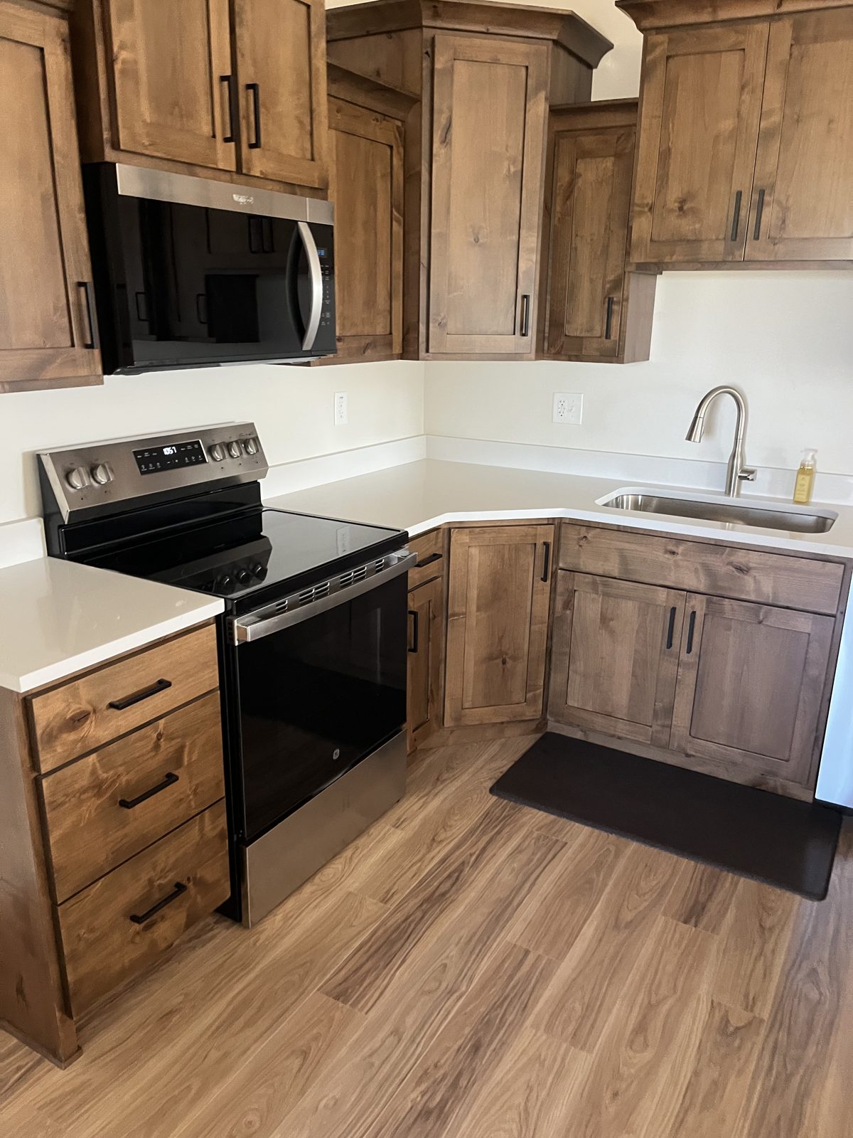 Kitchen in the office space of the Western Legacy Homes RV garage and shop