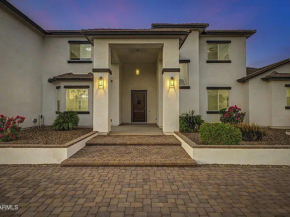 Covered front entry of the Quartz estate in Mesa, Arizona