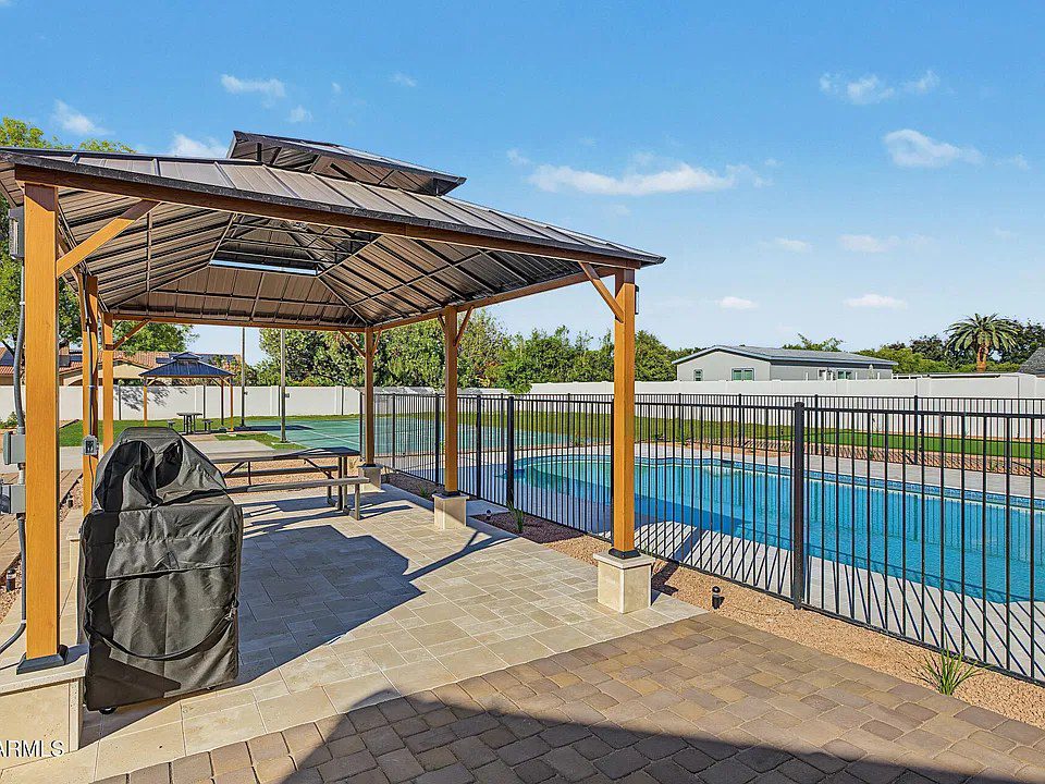 Pool and covered gazebo at the Quartz estate in Mesa, Arizona